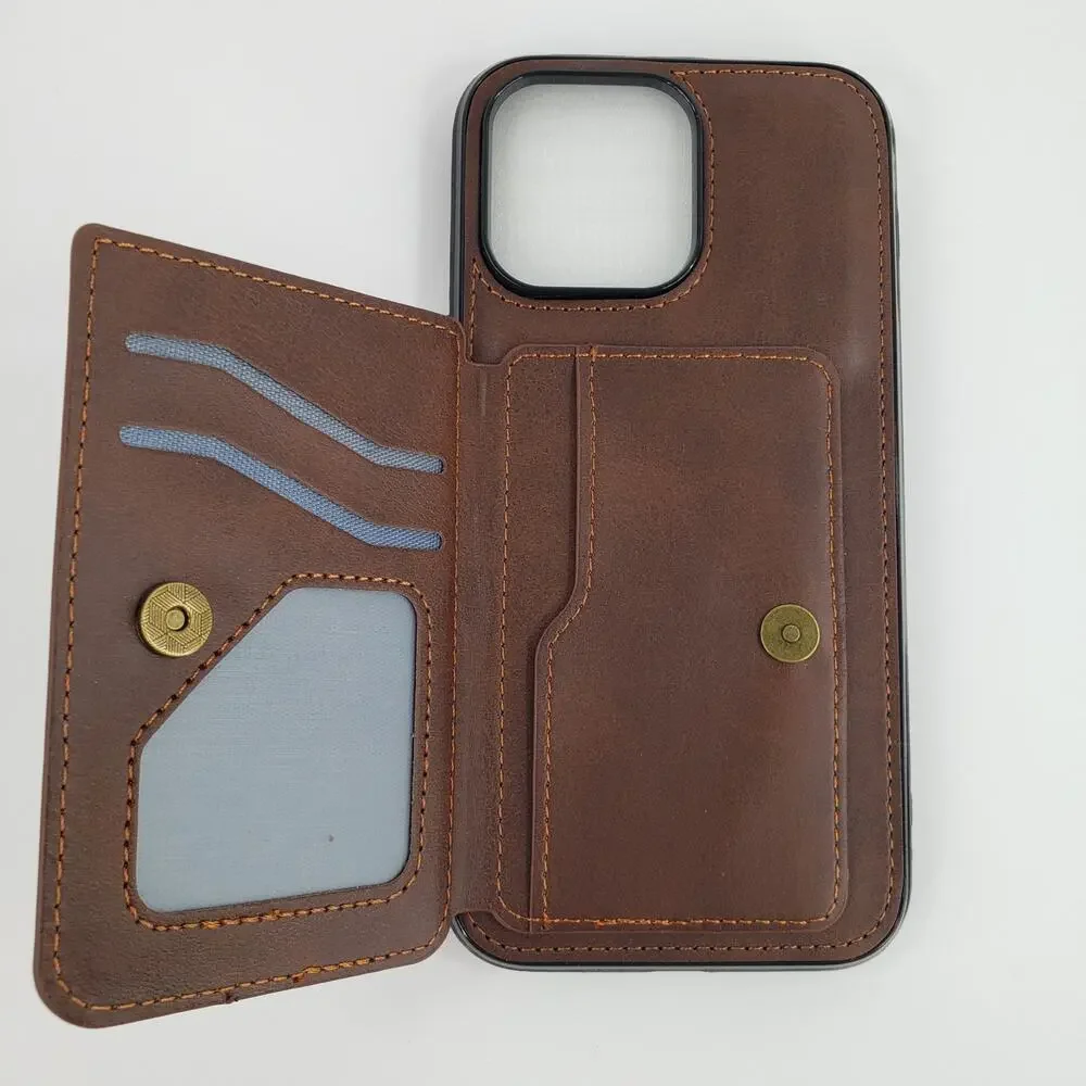 iPhone 14 Plus Brown Case & Screen Protector with Wallet ID Card Holder